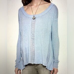 Free People Lace Road Tunic Sweater Pastel Blue